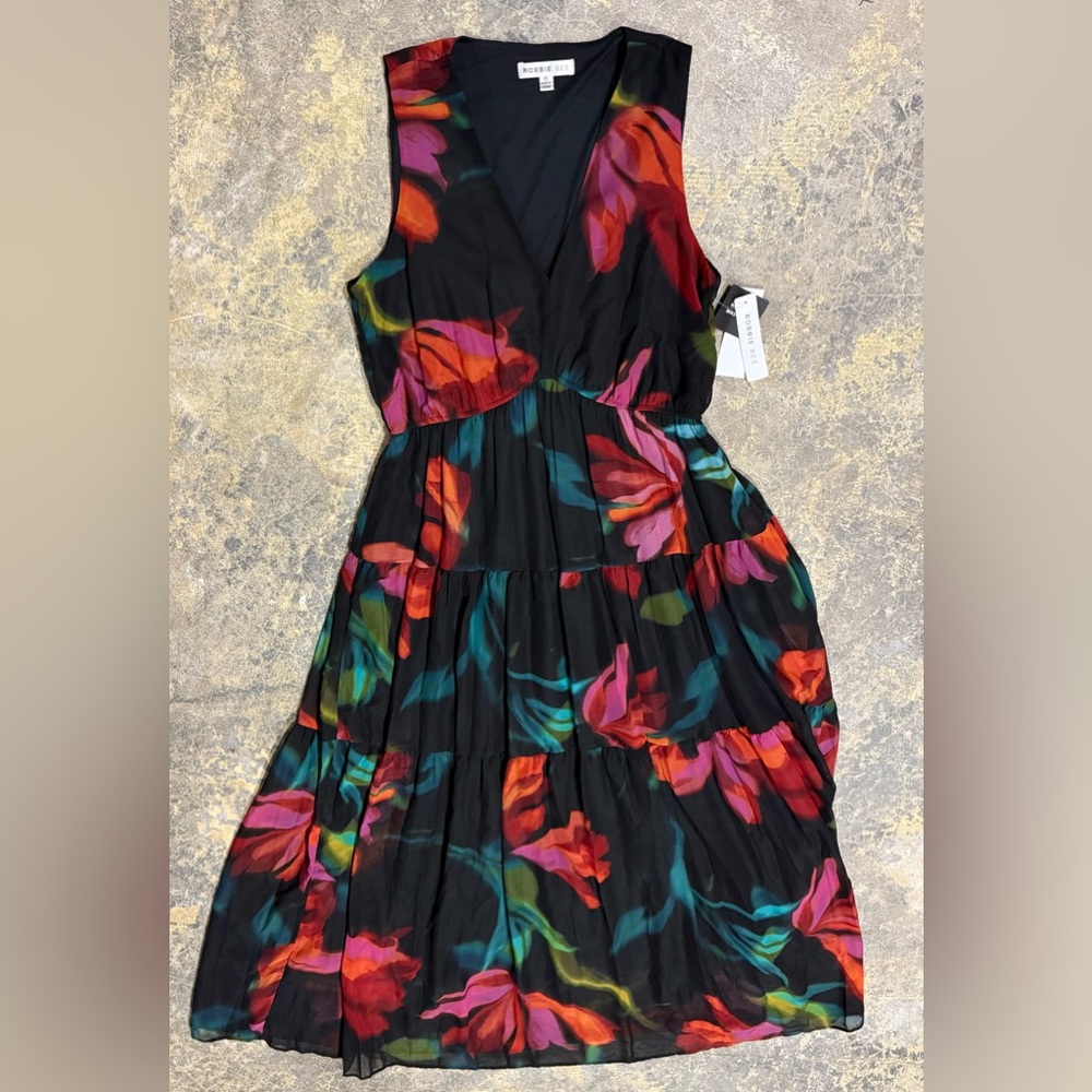 Robbie Bee Womens 10 Floral Sleeveless Midi Length Dress NWT
